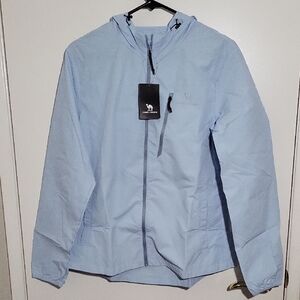 Powder Blue Hooded Windbreaker with Water-Resistant Fabric